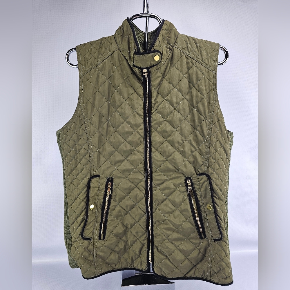 Fate Women's Rowen Quilted Vest Olive Green Zip Stretch Size XL